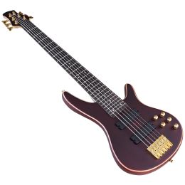 Guitar 6 String Active Bass Guitar 43 Inch Electric Bass Guitar Brown 24 Frets Solid Sapele Wood Body Black Fingerboard