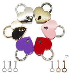 7 Colours Heart Shape Padlocks Vintage Hardware Locks Mini Archaize Keys Lock With Key Travel Handbag Suitcase Padlock 3039MM LLF12149087