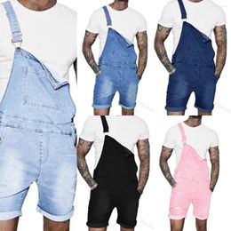 Men's Jeans Men Rompers Overalls Wide Leg Pants Washing Spliced One Piece Pockets Summer Jumpsuits Knee Length Casual Distressed