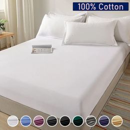 100% Cotton Fitted Bed Sheet with Elastic Band Solid Color Mattress Cover for Single Double King Queen Bed 140150160180x200 240506