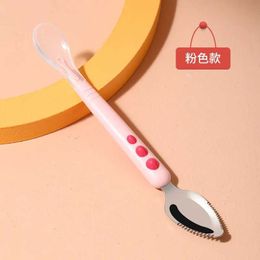 Cups Dishes Utensils Baby Fruit Scraper Spoon Double headed Silicone Stainless Steel Utensil Childrens Food Feeding TablewareL2405