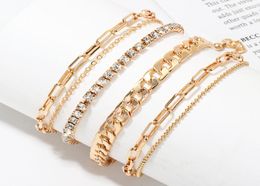 Alloy Chains Rhinestone Ankle Chain Female Simple Style 2020 Summer Fashion Beach Foot Jewelry Anklets for Women Gold Color New3201446