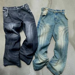 NTS Streetwear Retro Jeans Y2K Hip Hop Retro Sıkıntılı Bol Kot Pantolonlar Erkek Kadın Gotik Yüksek Bel Geniş Bacak Pantolonları Giyim J240507