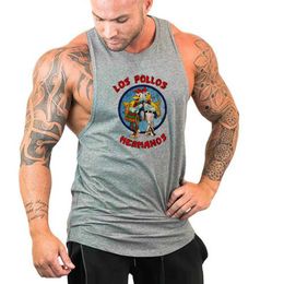Men's Tank Tops LOS POLLOS Hermanos Funny Printed Gym Clothing Mens Bodybuilding Fitness Running Tank Tops Cotton Cool Slveless Sport Shirt Y240507