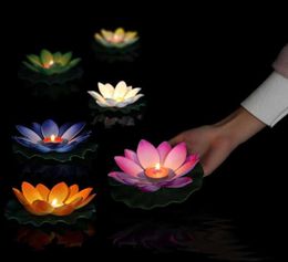 10pcs Multicolor silk lotus lantern light floating candles pool decorations Wishing light birthday wedding party decoration SH19091831562