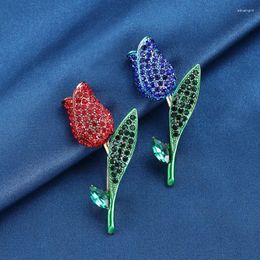 Brooches Rose Brooch For Women Luxury Romantic Rhinestone Tulip Flower Pins Suit Coat Accesories Jewellery Wedding Party Birthday Gifts