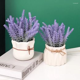 Decorative Flowers Artificial Flower Lavender Bonsai Pot Plants Fake Potted Ornaments For Home El Garden Party Craft Plant Decoration