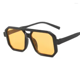 Sunglasses Vintage Women Big Frame Retro Square Double Bridge Sun Glasses Yellow Brown Fancy Feminino