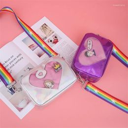 Shoulder Bags 2024 Cute Transparent Love Heart Shape Ita Bag PU Leather Messenger Kawaii Crossbody Case Teenage Clear