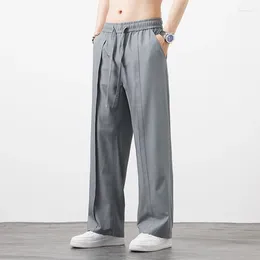 Men's Pants Summer Ice Silk Thin Plus Size 8XL Men Baggy Casual Drawstring Loose Straight Wide Leg Elastic Waist Trousers