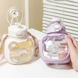 Cups Dishes Utensils 1 Litre girls large capacity water bottle cloud bear summer childrens straw large belly cup portable beverageL2405
