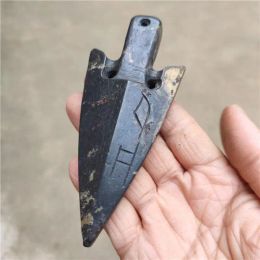 Sculptures Antique Hongshan Culture Natural Black Iron Meteorite Arrow Darts Statue Mascot Collection Decoration Home Gift Figurines