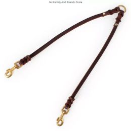 Collars Genuine Leather Braided Dual Dogs Leash Coupler for Two Dogs Brown Walk 2 Dogs with only 1 Lead Heavy Duty for Small Large Dogs