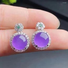 Dangle Earrings Silver Inlaid Crystal Natural Chalcedony Seed Violet Egg Noodle Flower Exquisite Showy Ladies Jewellery