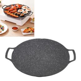 Korean BBQ Plate Barbecue Grill Non Stick Circular Frying Pan for Home Outdoor Stove Universal 240506