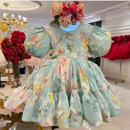 0-12y Baby Girl Summer Rose Floral Blue Turkish Vintage Lolita Princess Ball Plow для рождения праздничный праздничный eid 240507