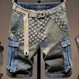 Men's Shorts Graphic Man Denim Shorts Multi Colour Mens Jeans Suitable for Mens Goods Bermuda with Text Elastic Jorts Thin Blue Korean Fashion XL J240507