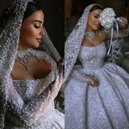 Crystal Ball Gown Wedding Vintage Dress For Bride Pearls Beading Lace Wedding Dresses Strapless Vestido De Noiva Dubai Saudi Arabic Robe Mariage Bridal Gowns es s