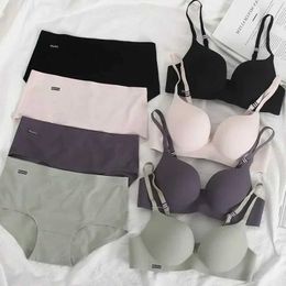 Bras Ice Silk Bra Set Grils Croset Underwear Comfortable Sleep Womens Thin Push Up UnderpantsL2405