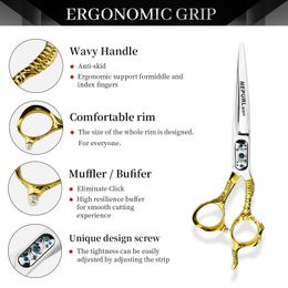 6.0 inch and a half gold barber scissors Thin scissors teeth scissors Flat scissors Cutting scissors