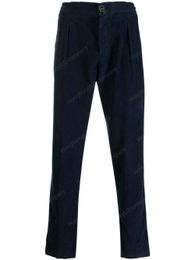 Mens Pants 100% Cotton Kiton pleated corduroy straight-leg trousers for Man Casual Long Pant Dark Blue