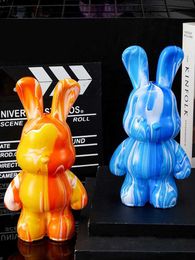 Decorative Objects Figurines DIY Fluid Rabbit Piggy Bank Painting Manual Fluid Painting Creative White Mould Doll Figurine Toys Painting Crafts Money Box Gift T2405