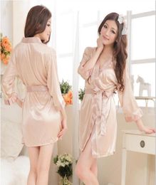 high quality Solid plain rayon silk short Robe Pyjama Lingerie Nightdress Kimono Gown pjs Women Dress Bath Robe Babydoll Lingerie6663888