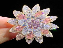 Romantic sparkle fashion personality pink snow lotus flower brooch women039s temperament sweater coat Pin Brooch for Party Wedd4335989