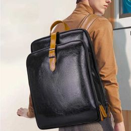 Business Leather Backpack Leisure Laptop Backpack Student Schoolbag Leather Men's Travel Backpack 231115