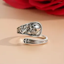 Cluster Rings Rock Punk Personalized Open-ended Ring For Men And Women Design Skull Dark Rose Vintage Halloween Creative Jewelry Accessories