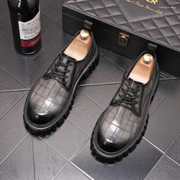 Casual Shoes British Style Men Luxury Fashion Party Nightclub Dress Platform Lace-up Derby Shoe Gentleman Genuine Leather Footwear Mans