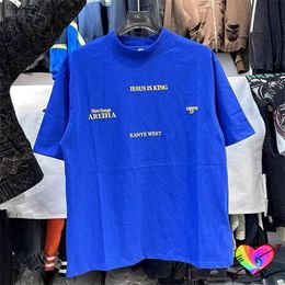 Men's T-Shirts Oversize Blue T Men Women Hip Hop Jesus Is King New Songs T-shirt Tops Yellow Print Short Seve H240507