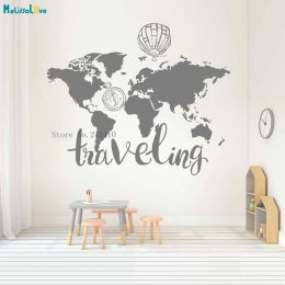 Stickers Vinyl Traveling World Map Wall Sticker Hot Air Balloon Decals Home Decoration Kids Baby Room Studio Nursery Cute Poster YT756