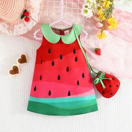 Girl Dresses Toddler Baby Girls A-Line Dress With Bag Watermelon Print Doll Collar Sleeveless Casual Summer Infant Princess