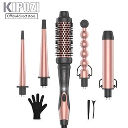 Curling Irons KIPOZI Electric curler 5-in-1 replaceable curling rod set with long copper Ptc professional iron Q240506