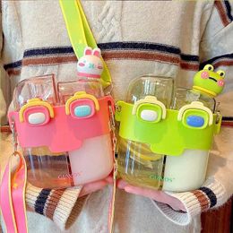Cups Dishes Utensils Drinking bottle with large capacity double cans plastic straw cup childrens portable water bottle with high beauty cartoon outputL2405