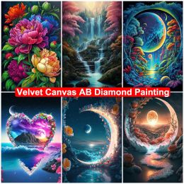 Stitch Velvet Canvas AB Diamond Painting Moon Fantasy DIY 5D Diamond Embroidery Landscape Mosaic Rhinestone Picture Home DecorationGift