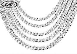 WK 100 925 Sterling Silver Mens Silver Chain Necklace Men Hip Hop Rapper Curb Cuban Link Chain Male 4MM 5MM 6MM 20 22 26" NM0053809141