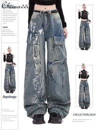 Women's Jeans High-end For Women 2024 Spring Summer Fashion Brand Retro Personalised Graffiti Multi-Pocket Draping Straight Pants Ladies