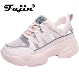 Casual Shoes Fujin 7cm 2024 Air Mesh Genuine Leather Women Summer Platform Wedge Breathable Soft Baotou Sandals Fashion Chunky Sneakers