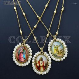 Chains 4 Pieces Oval Medal Jesus Paper Po Pendant Necklace Religion Elegant Classic Women Jewelry Gift 43029