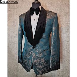 Popular Handsome One Button Wedding Groom Tuxedos Shawl Lapel Groomsmen Men Suits Prom Blazer (Jacket+Pants)