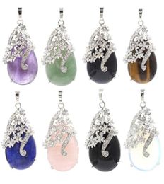 Natural crystal gem angel tear drop Pendant Necklace women039s healing Rhinestone Flower Necklaces9380339