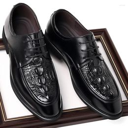 Casual Shoes Men Fashion Party Nightclub Dresses Pig Leather Crocodile Pattern Lace-up Derby Shoe Breathable Young Gentleman Footwear