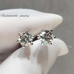 925 Silver Total 2 Carat Round Excellent Cut Pass Diamond Test D Colour Moissanite Snowflake Stud Earrings for Women Fine Jewellery