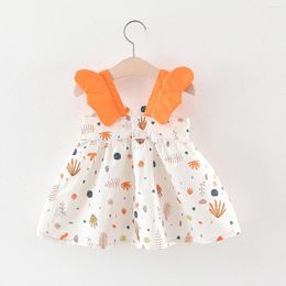 Girl Dresses Summer Baby Dress Sweet Leaf Print Little Winged Princess Suitable For 0-3 Years Old