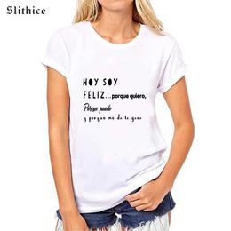 Women's T-Shirt Slithice Fashion Spanish Style Letter Print T-shirts Women Short Sle Casual Cotton Summer fe tshirt top white black d240507