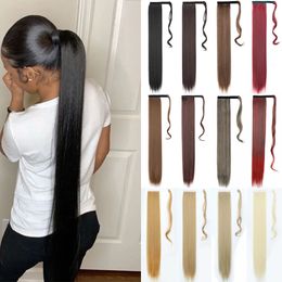Lisi Girl Synthetic Hair2234 Long Straight Ponytail Rap round Ponytail Clip in Hair Black Hairpiece Headwear 240507