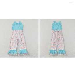 Clothing Sets Wholesale Children's Western Boutique Baby Girls Clothes Colourful Leopard Print Blue Lace Overalls Jumpsuit