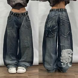 Men's Jeans Street Fashion Trend Washed Straight Jeans Mens Y2K New Harajuku Casual Hip Hop Mop Wide Leg Pants Neutral Loose Denim TrouserL2405